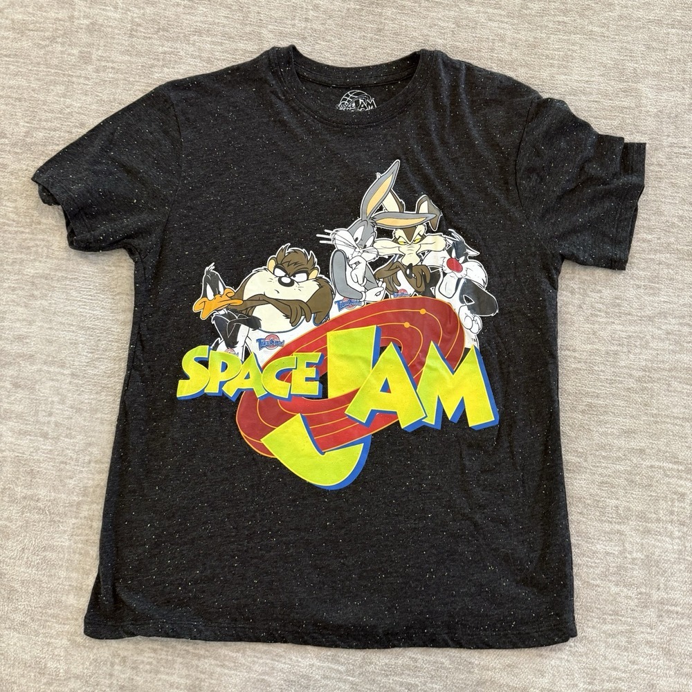 Vntg 90's Space Jam Confetti Black‎ T-shirt Size Large L
